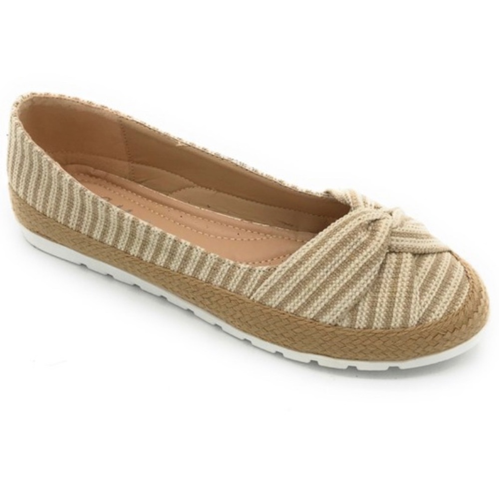 Beige Striped Knot Front Fall Flats Women